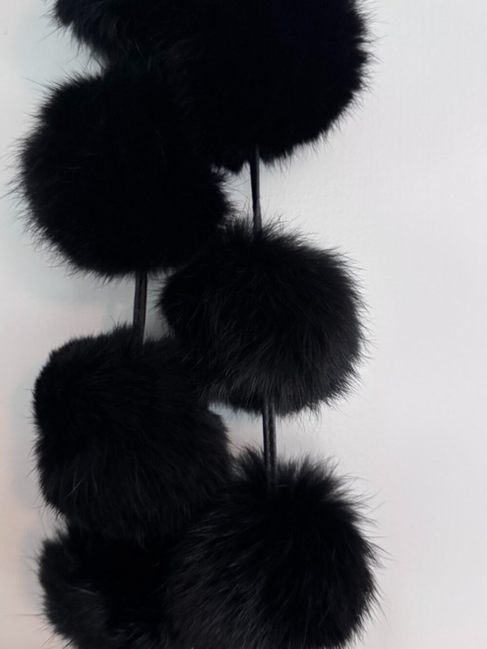 Rabbit Fur Pom-Pom Style Scarf, Black, Soft, Never Worn, New w/Tag - Picture 2 of 6